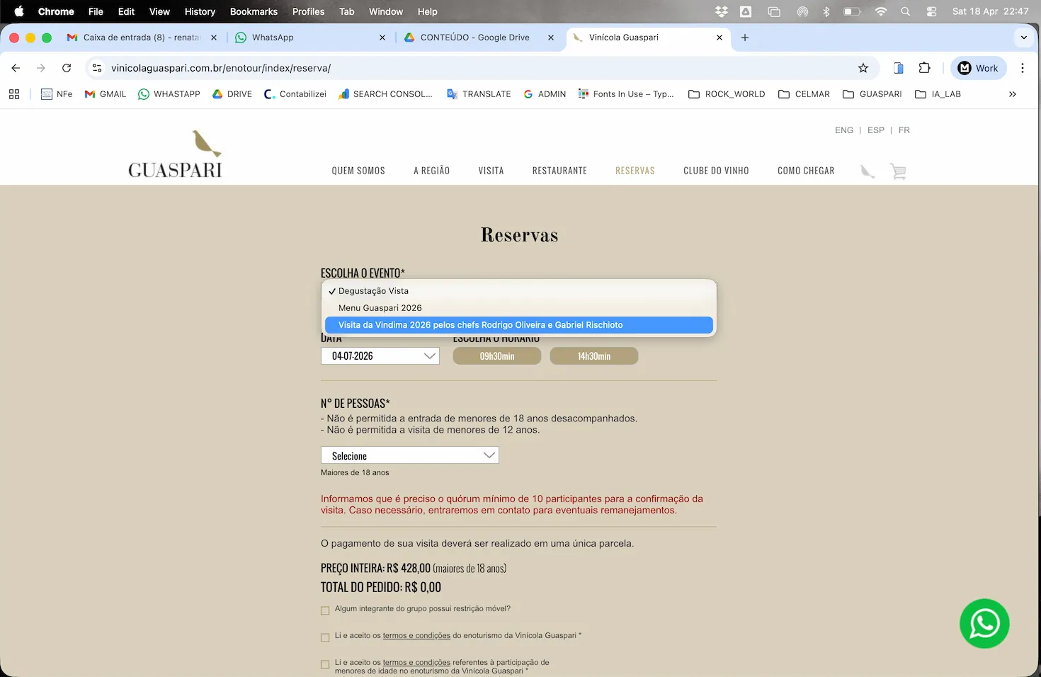 Escolha a experiência da sua preferência