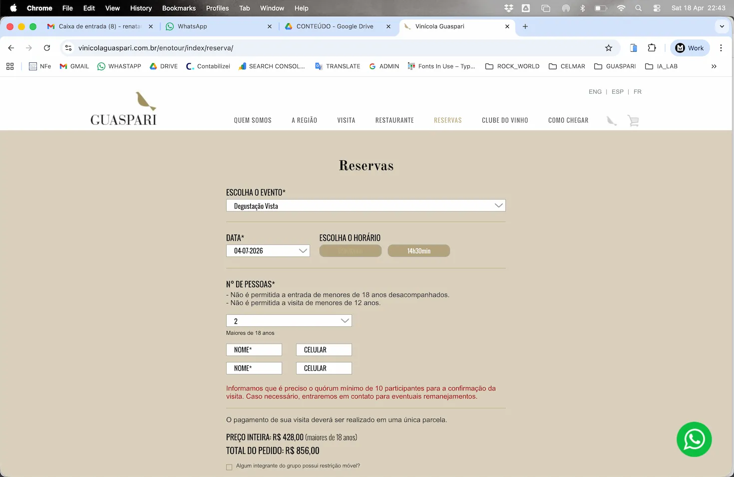 Escolha a quantidade de pessoas