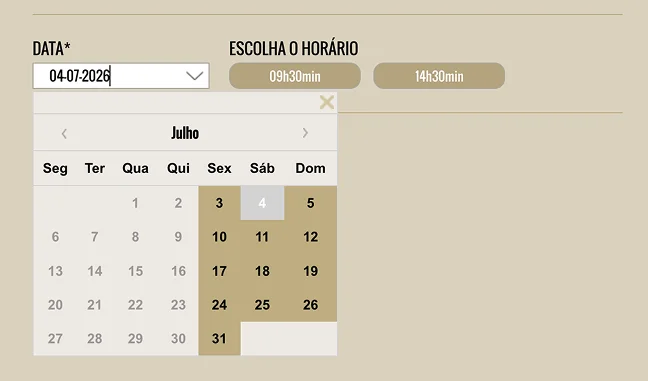 Selecione a data da visita e, ao lado, o horário desejado